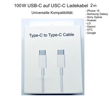Apple iPhone 15 | Samsung | Huawei | 100W USB-C auf USC-C Ladekabel 2m Schnellladekabel Datenkabel